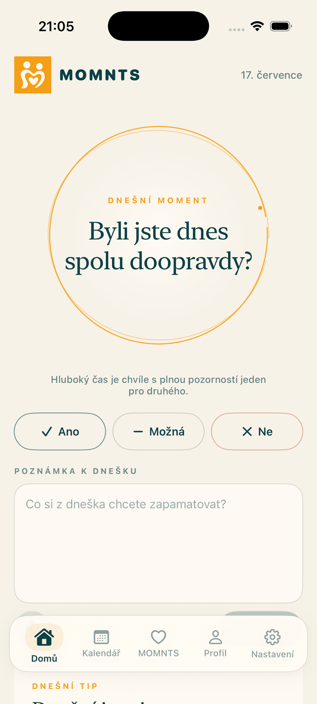 Večerní reflexe a týdenní přehled v MOMNTS